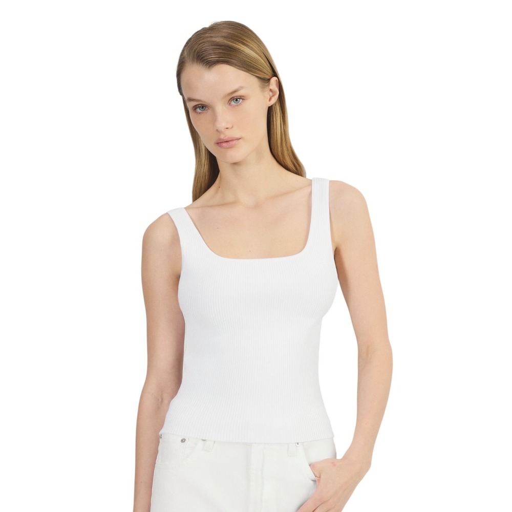 Aritzia Babaton Sculpt Knit Squareneck Tank S White Ribbed Sleeveless Top